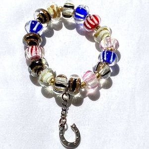 Glass Bracelet with Horseshoe Charm